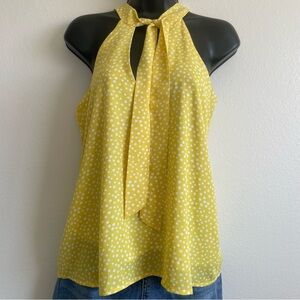NWT Lulus Yellow Polka Dot Halter Top Tie Neck Sleeveless Blouse XS Womens